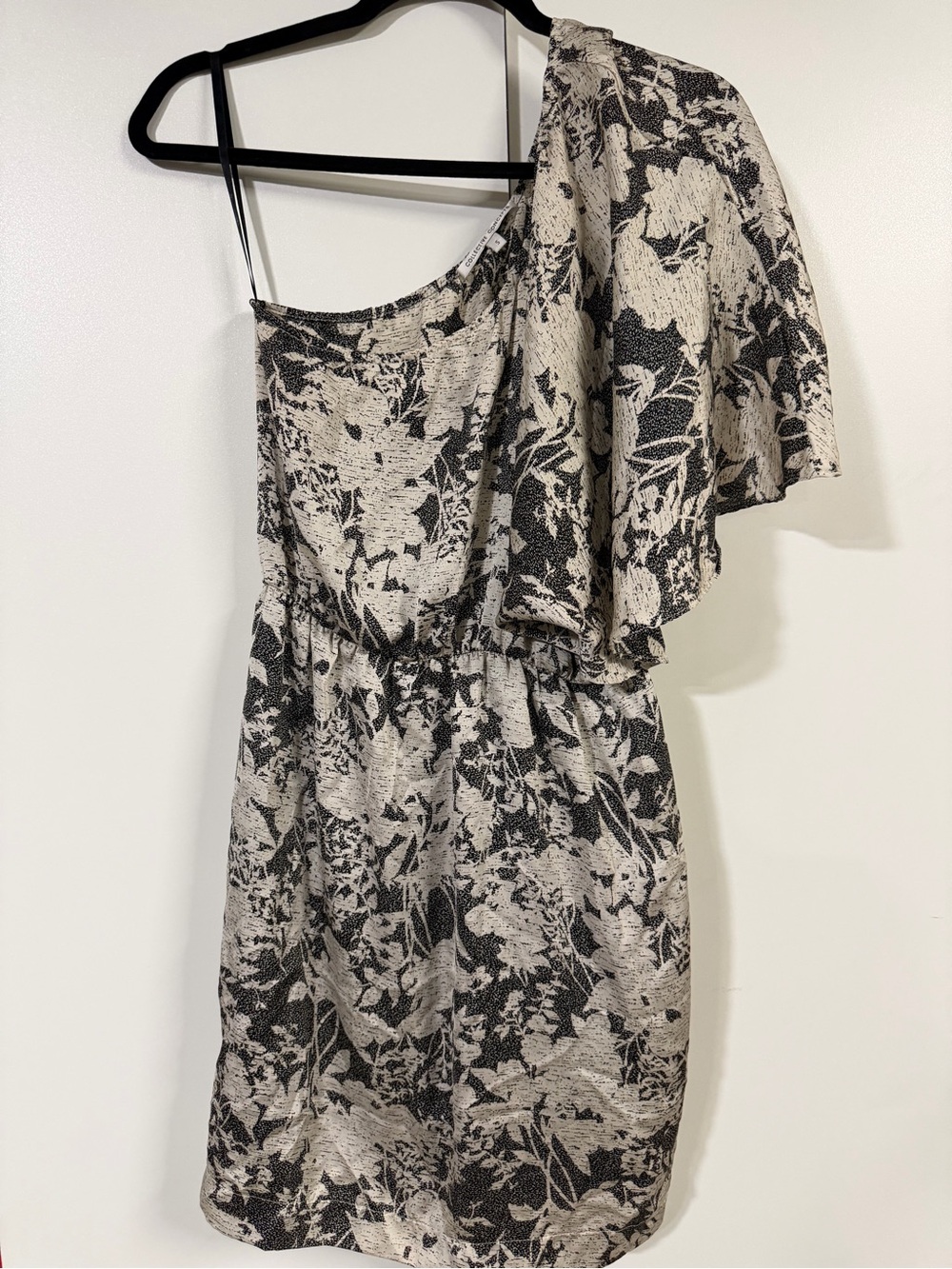 Collective Concepts One Shoulder Floral Print Dress Black Cream Size S